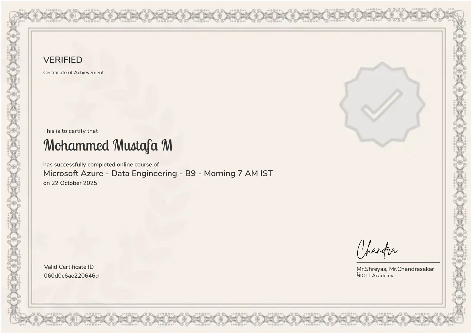 Microsoft Azure - Data Engineering - B9 - Morning 7 AM IST